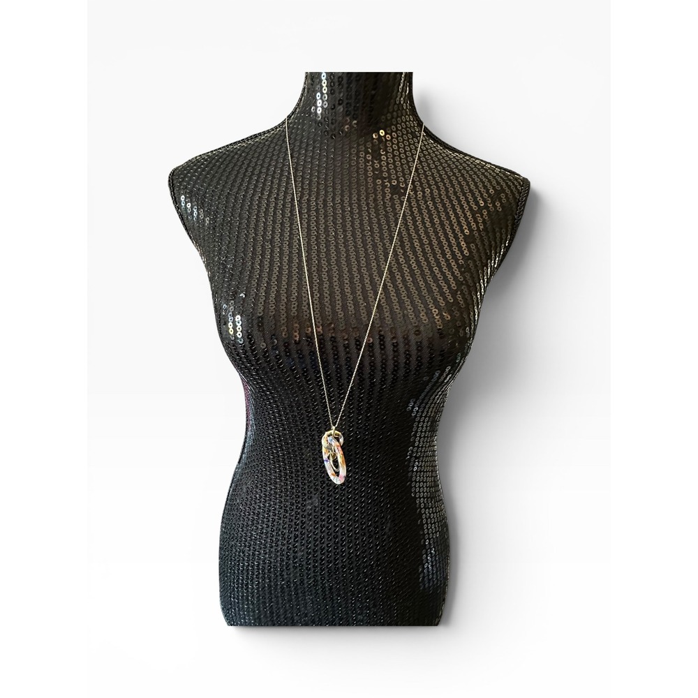 Loft 34" Pendant Necklace Silver Tone Multicolor Marbled Resin‎ Rings